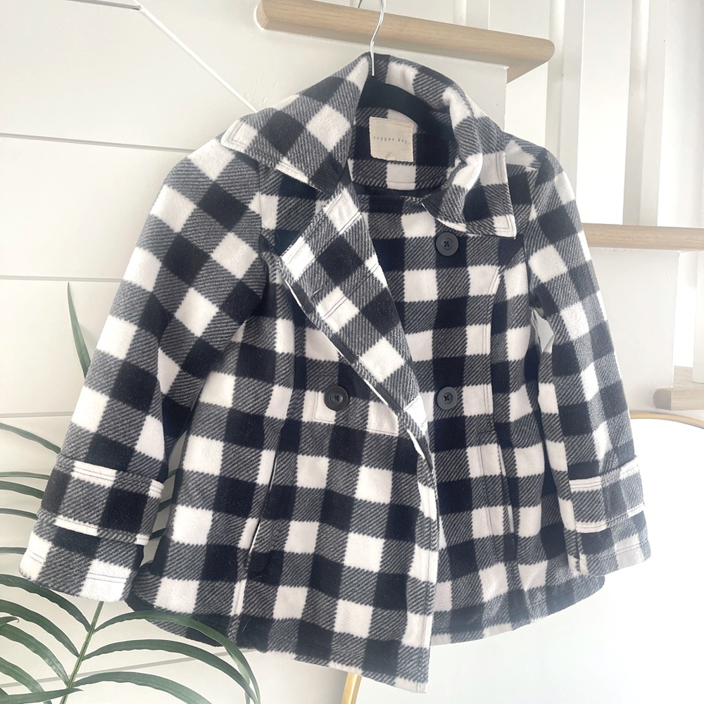 Girl’s/ Copper Key, Black & White Checked Pea Coat, Size 7/8